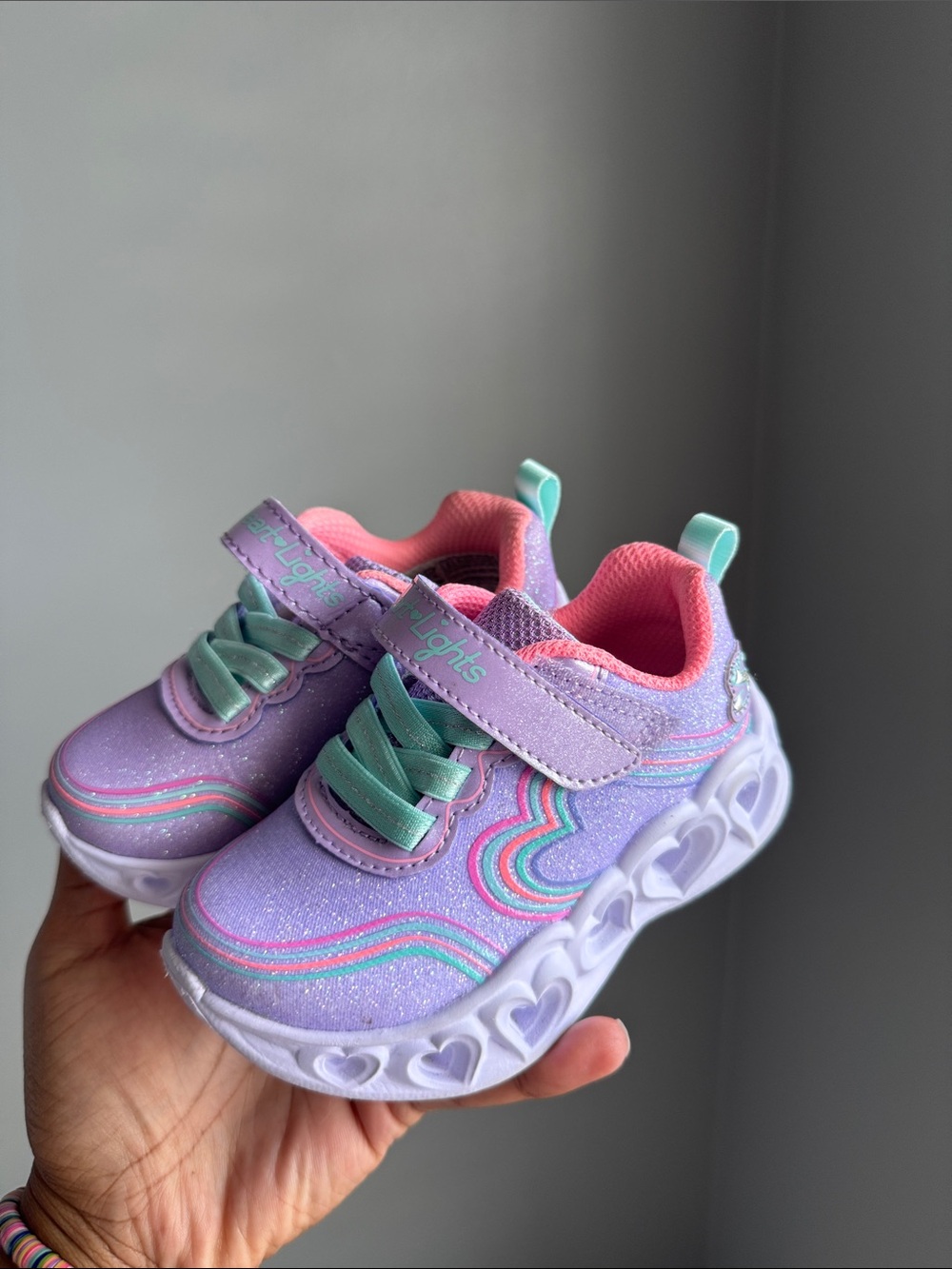 Skechers Kids Glitter Heart-Trim Sneakers in Lavender, Pink & Mint